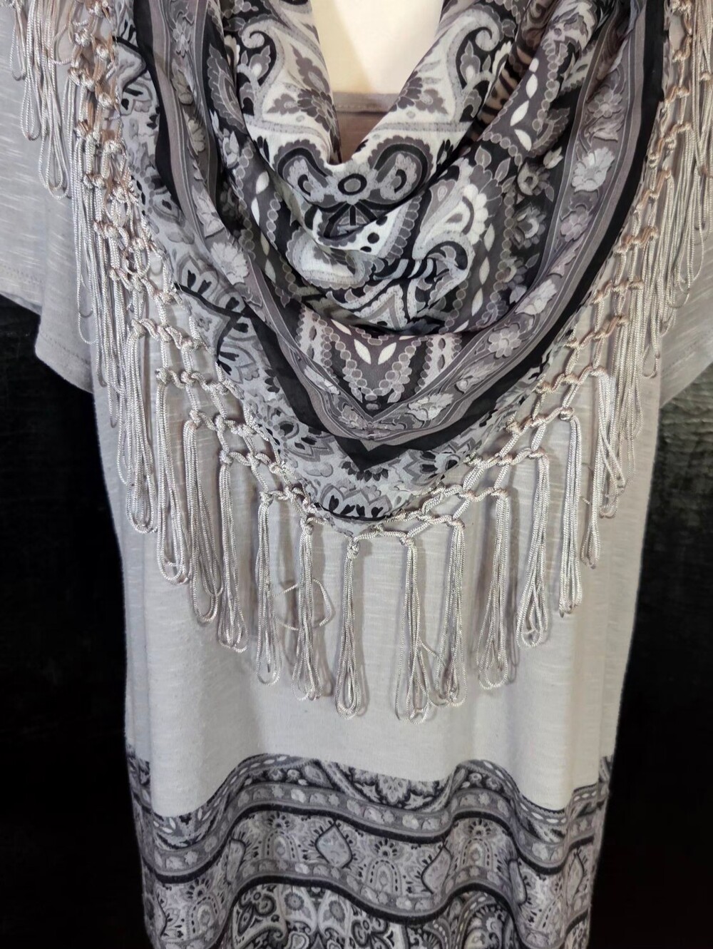 One World Live & Let Live Gray Space Dye Scarf Top Set M - Picture 7 of 16